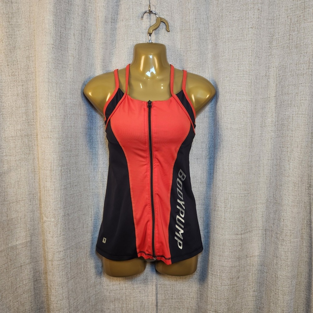 Les Mills Body Pump Tank Women's S Black/Red Built-in Bra Full Zip Body Building